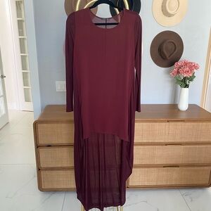 Zara Wine Long-Sleeve High-Low Dress